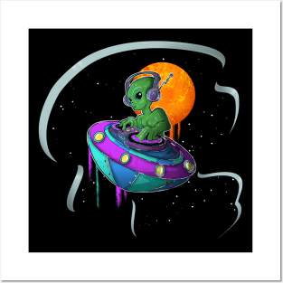 Alien Ufo in Space Dj Posters and Art